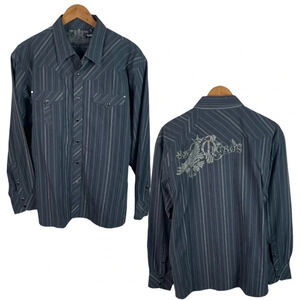 BF1113 Mens Micros Clothing Co. Western Striped Pearl Button Snap Shirt L